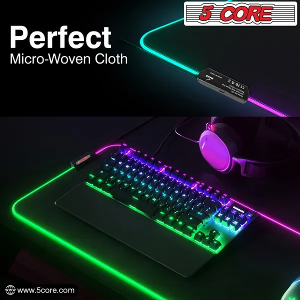 5 Core Gaming Mouse Pad RGB 12 Light Modes 2 Zone Desk Mouse Mat W Rubber Base view 2