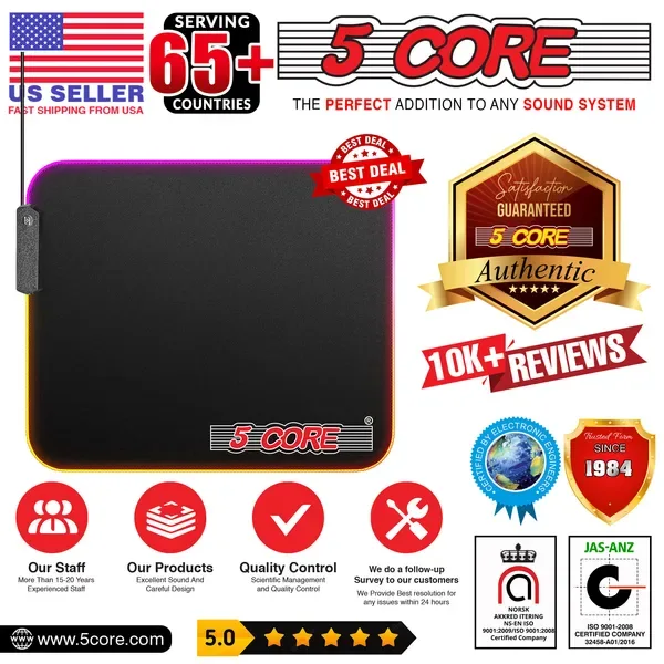 5 Core Gaming Mouse Pad RGB 12 Light Modes 2 Zone Desk Mouse Mat W Rubber Base view 4