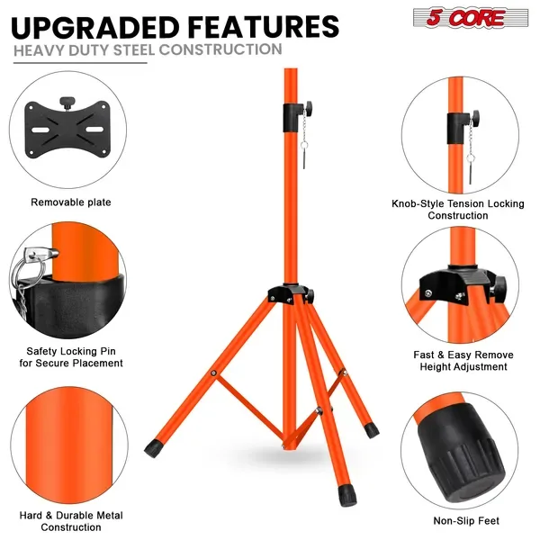 5 Core Speaker Stand Pair Height Adjustable PA DJ Tripod Studio Monitor Stands W 35mm Compatible Insert - SS ECO 2PK ORG WoB view 4