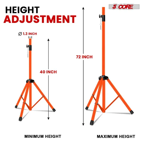 5 Core Speaker Stand Pair Height Adjustable PA DJ Tripod Studio Monitor Stands W 35mm Compatible Insert - SS ECO 2PK ORG WoB view 2