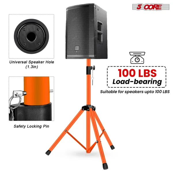 5 Core Speaker Stand Pair Height Adjustable PA DJ Tripod Studio Monitor Stands W 35mm Compatible Insert - SS ECO 2PK ORG WoB view 3