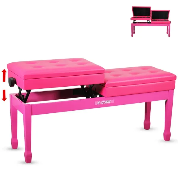 5 Core Duet Piano Bench 3.5 Inch Padded Cushioned Stool Wooden Heavy Duty Musician Chair Height Adjustable Double Keyboard Seat W Storage Nonslip Cherry - PNB DT CHERRY