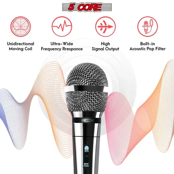 5 CORE Microphone Dynamic Vocal Handheld Mic Cardioid Unidirectional Microfono W On Off Switch + XLR Audio Cable For Singing Karaoke Public view 2