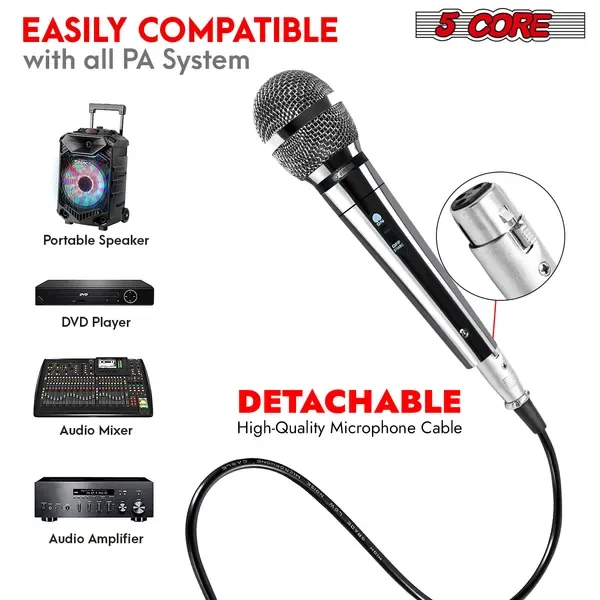 5 CORE Microphone Dynamic Vocal Handheld Mic Cardioid Unidirectional Microfono W On Off Switch + XLR Audio Cable For Singing Karaoke Public view 5