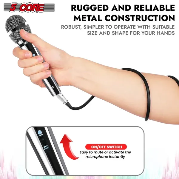 5 CORE Microphone Dynamic Vocal Handheld Mic Cardioid Unidirectional Microfono W On Off Switch + XLR Audio Cable For Singing Karaoke Public view 4