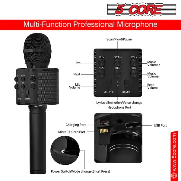 5 Core Microphone Wireless Karaoke Mic With Speaker 3 In 1 Portable Bluetooth Microfono Inalambrico view 2
