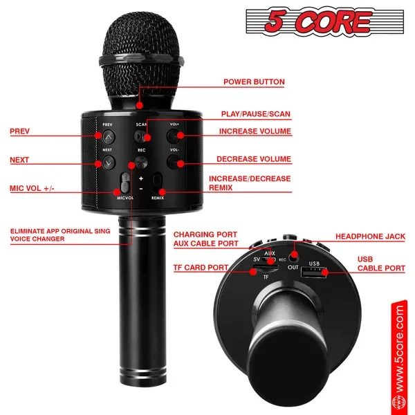 5 Core Microphone Wireless Karaoke Mic With Speaker 3 In 1 Portable Bluetooth Microfono Inalambrico view 4