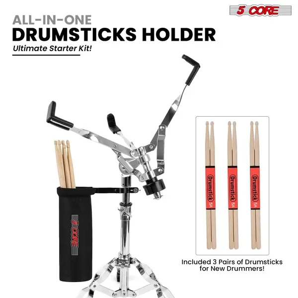 5 Core Drum Practice Pad Set 12" Adjustable Snare Drumming Stand Double Sided Silent Drummer Kit - DPAD COMBO ORG view 3
