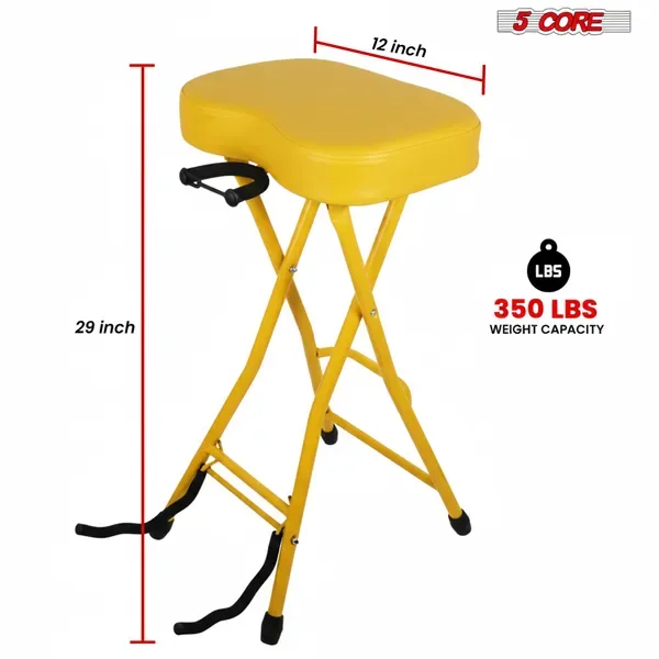5 Core Guitar Stool 3.15" Padded Chair Foldable Heavy Duty Music Seat Built In Foot Rest Guitar Stand view 2