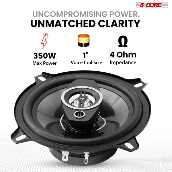 5Core Coaxial Car Door Speakers 5' Pair 350W 4Ohm 2 Way Component Subwoofer Audio W Super Tweeter view 2
