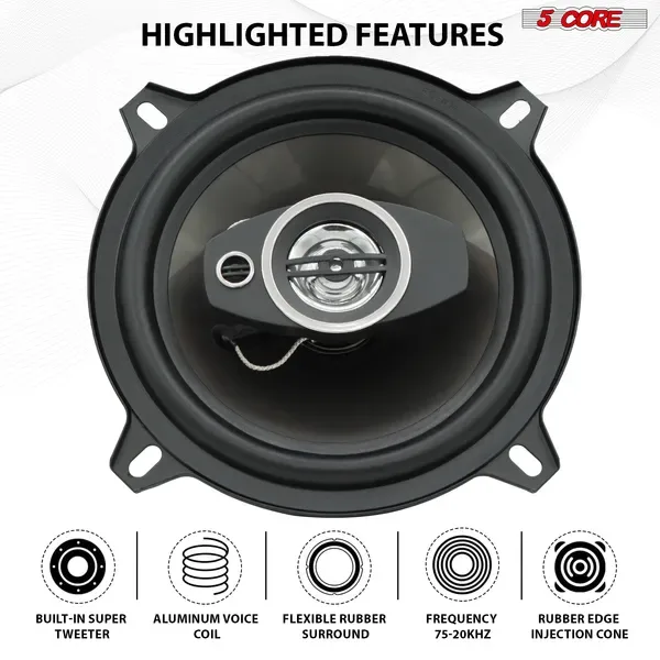 5Core Coaxial Car Door Speakers 5' Pair 350W 4Ohm 2 Way Component Subwoofer Audio W Super Tweeter view 3