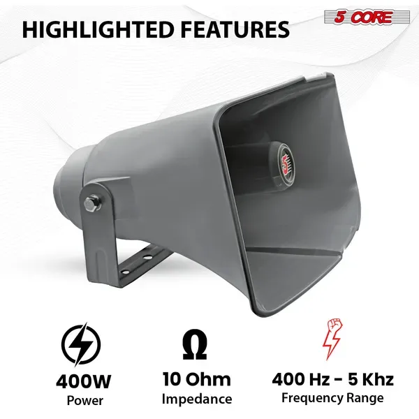 5 Core PA Horn 400W Loud Speaker 16 Inch Bull Horn Loud Audio 10 Ohm All Weather Indoor Outdoor Use view 3