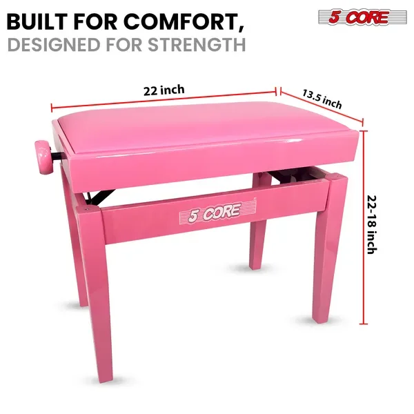 5 Core Adjustable Piano Bench Thick 3.25" Solid Wood Keyboard Stool Heavy Duty Musician Chair view 5