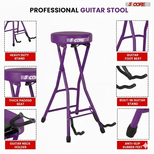 5 Core Guitar Stool 3.15" Padded Chair Foldable Heavy Duty Music Seat Built In Foot Rest Guitar Stand view 5