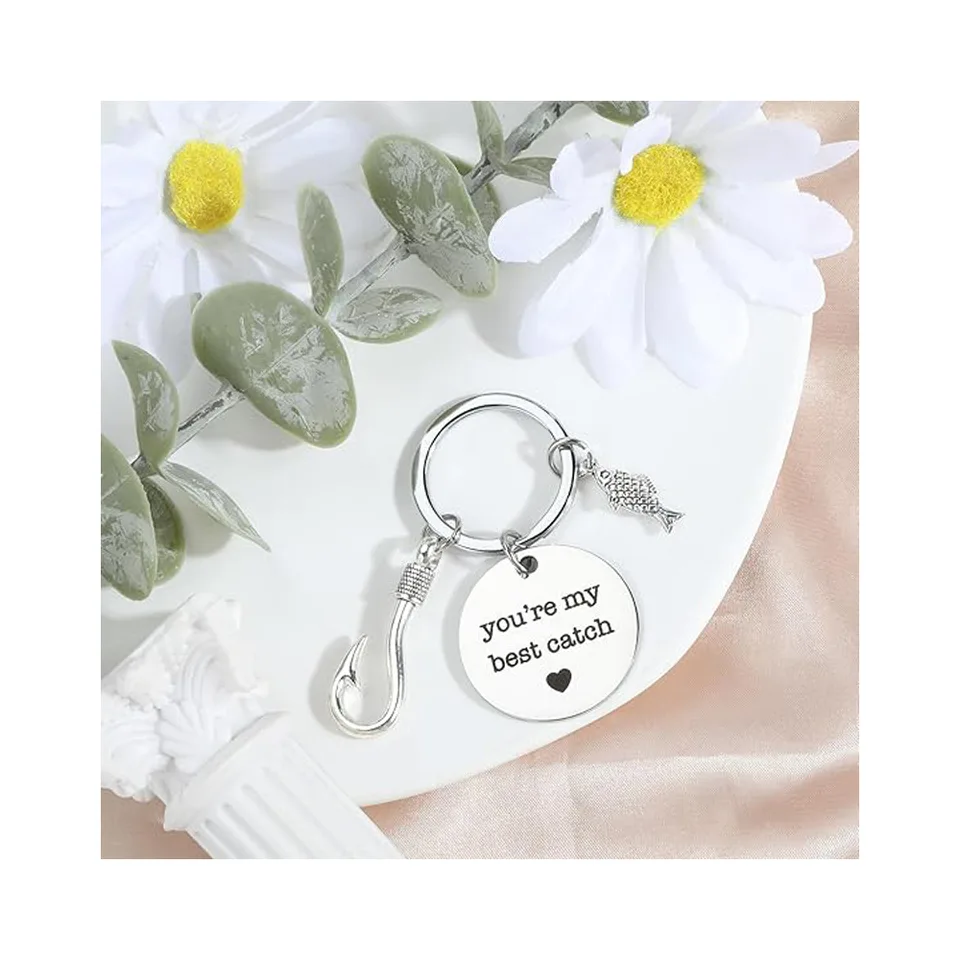 4pcs Stainless Steel Mountaineering Chain Keychain Metal Fishing Enthusiast Gift With Cartoon Style Fish Hook view 4