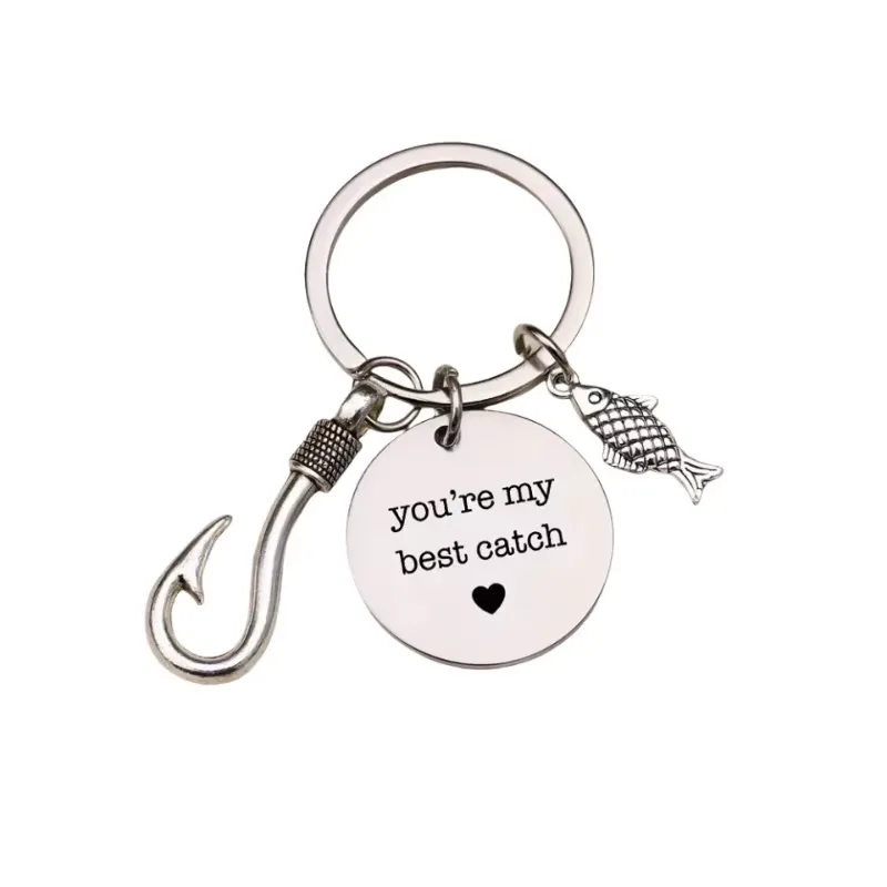4pcs Stainless Steel Mountaineering Chain Keychain Metal Fishing Enthusiast Gift With Cartoon Style Fish Hook view 2