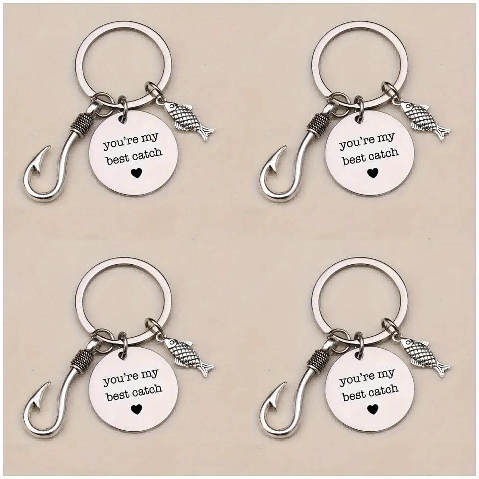 4pcs Stainless Steel Mountaineering Chain Keychain Metal Fishing Enthusiast Gift With Cartoon Style Fish Hook view 3