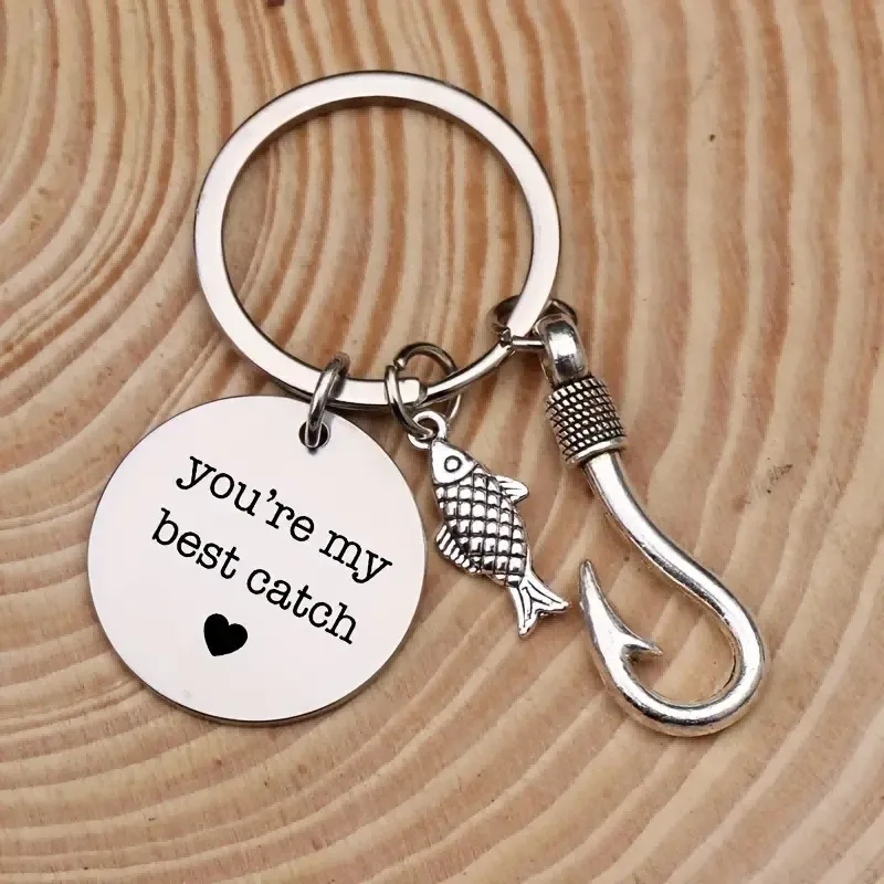 4pcs Stainless Steel Mountaineering Chain Keychain Metal Fishing Enthusiast Gift With Cartoon Style Fish Hook view 1