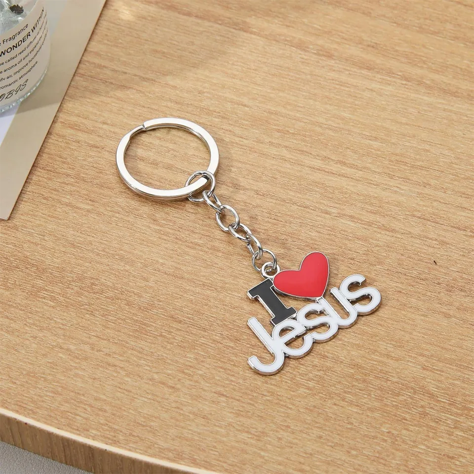 2pcs Jesus Pendants Keyrings Keychains Religious Door Car Key Holders Jesus Key Rings Religious Favors For Christians Easter Prayer Gifts view 4