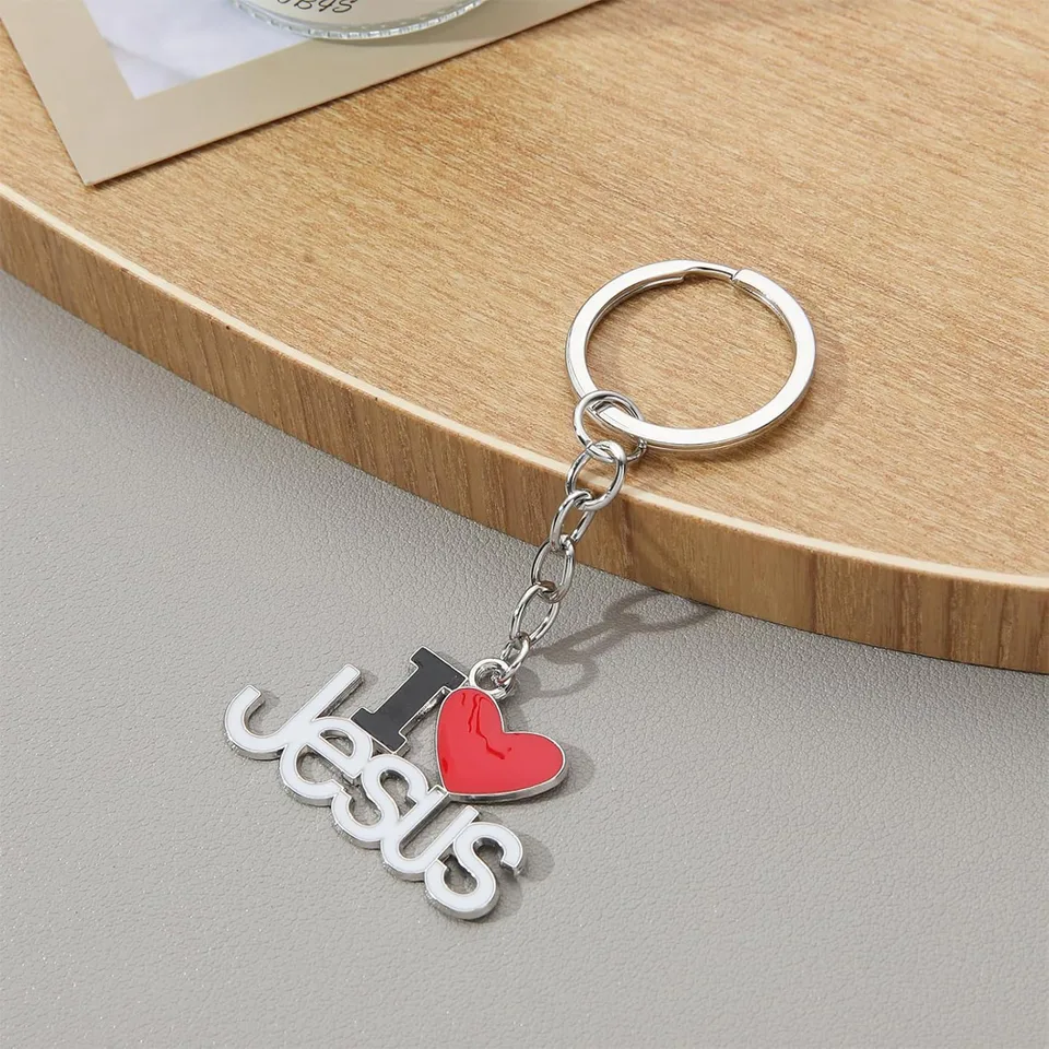 2pcs Jesus Pendants Keyrings Keychains Religious Door Car Key Holders Jesus Key Rings Religious Favors For Christians Easter Prayer Gifts view 1