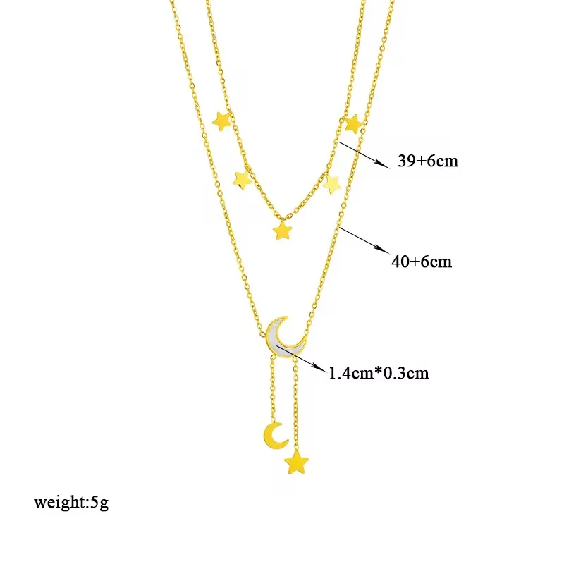 Moon And Stars Necklace Gold Layered Chain Astrology Jewelry view 2