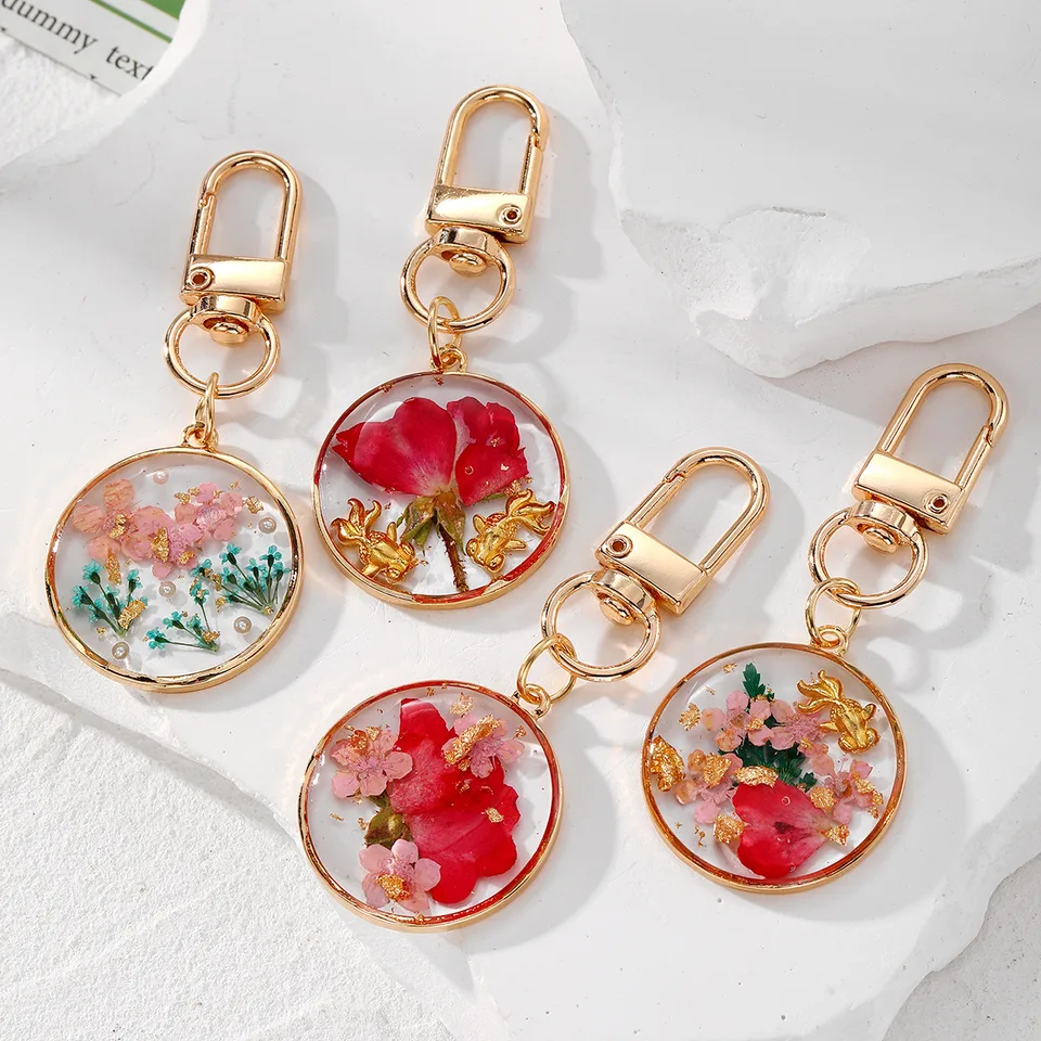 Handmade Resin Pressed-Flower Keychain view 1