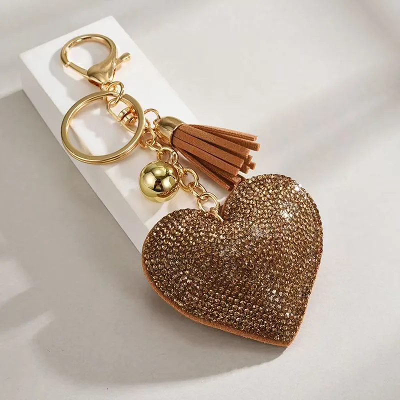Heart-shaped Rhinestone Leather Keychain With Tassels view 8