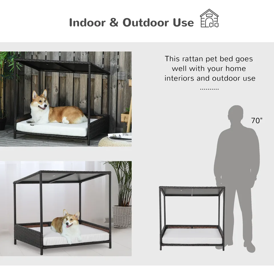 Dog House Raised Rattan Puppy Bed , Brown view 3