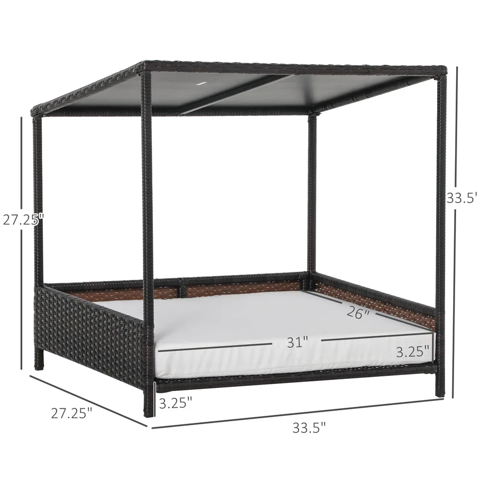 Dog House Raised Rattan Puppy Bed , Brown view 2