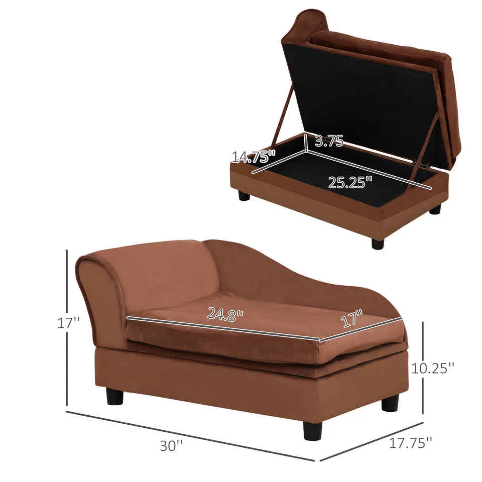 Pet Sofa Dog Sofa For Small Dogs With Storage, Brown view 2