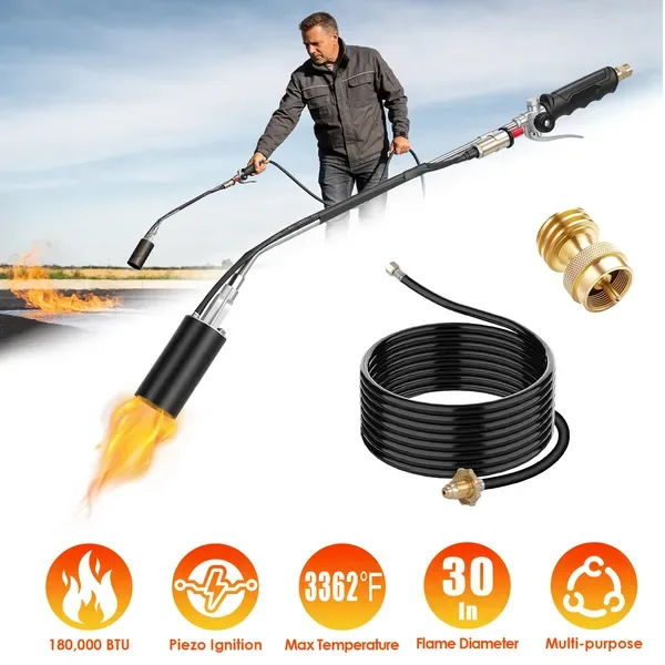 180,000 BTU Propane Weed Torch Heavy Duty Weed Burner Flame Weeder With 10FT Hose Piezo Ignition Adjustable Flame Control For Weeds Ice Snow view 3