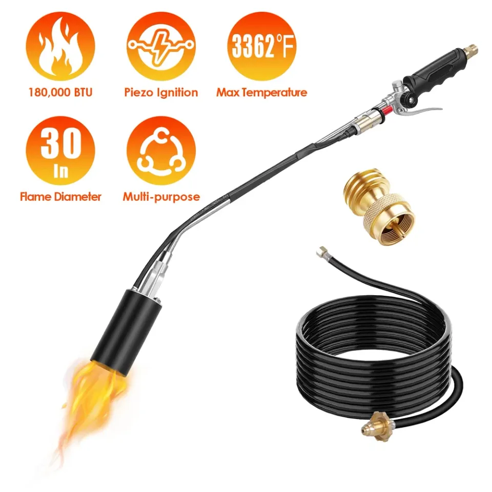 180,000 BTU Propane Weed Torch Heavy Duty Weed Burner Flame Weeder With 10FT Hose Piezo Ignition Adjustable Flame Control For Weeds Ice Snow view 2