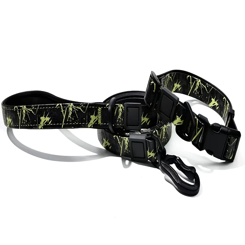 Embossed UV Printed Dog Leash & Collar Set 1.5cm Wide, Waterproof Tear-Resistant Easy To Clean PVC Set, Stylish Patterned Walking Training view 4