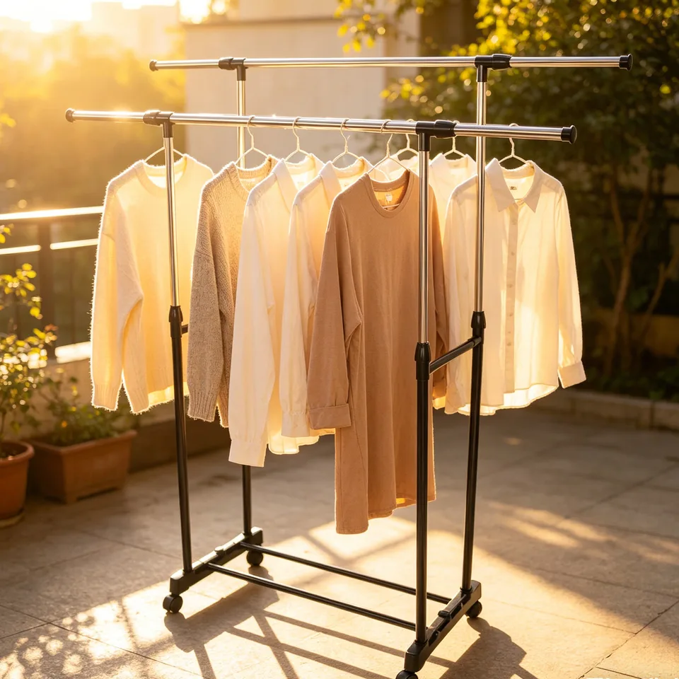 Clothes Garment Rack Rolling Portable Hanging Rack,Double Rail Adjustable Extendable Hanger Rail Stand Collapsible Clothing Rack Shelf With view 3