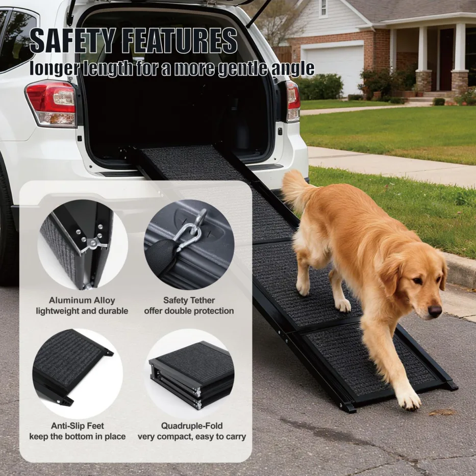 Dog Ramp For Car 65inchX17.2inch Large Folding Pet Stair Ramps For Truck, SUV, With Non-Slip Surface, Up To 250LBS, Outdoor Dog Car Ramp For view 2