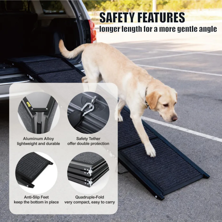 Dog Ramp For Car 71inch Long & 19.3inch Wide Portable Dog Ramps For Large Dogs With Non-Slip Rug Surface Dog Car Ramp For SUV Car & Truck view 9