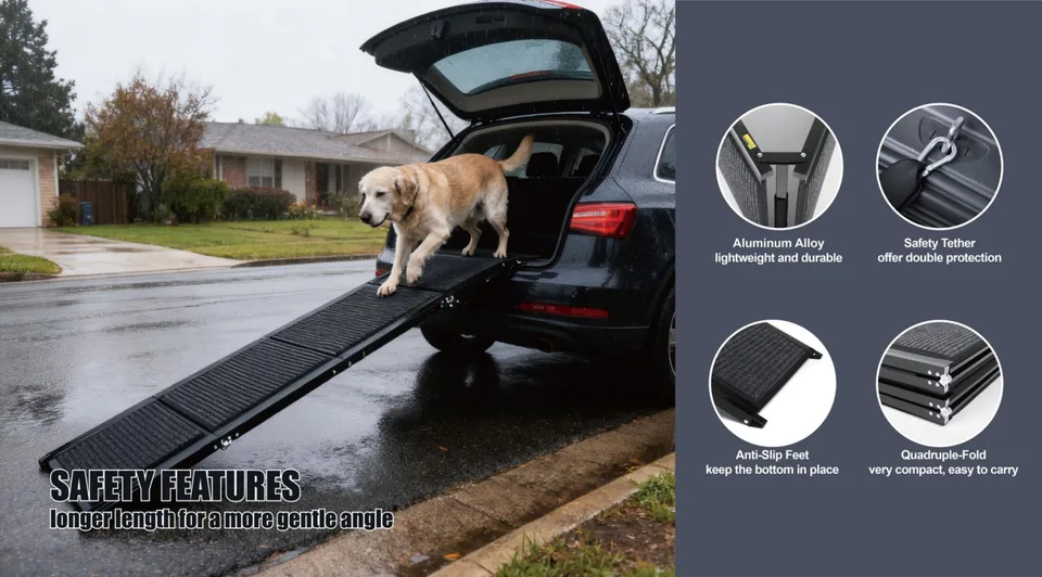 Dog Ramp For Car 71inch Long & 19.3inch Wide Portable Dog Ramps For Large Dogs With Non-Slip Rug Surface Dog Car Ramp For SUV Car & Truck view 6