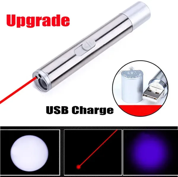3in1 1mw Cat Laser Pointer Pen USB Rechargeable For Cat Toy White Torch & UV Light view 1