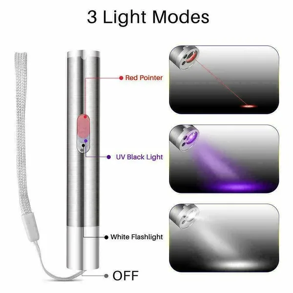 3in1 1mw Cat Laser Pointer Pen USB Rechargeable For Cat Toy White Torch & UV Light view 6