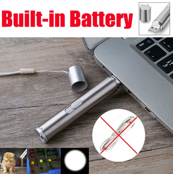 3in1 1mw Cat Laser Pointer Pen USB Rechargeable For Cat Toy White Torch & UV Light view 7