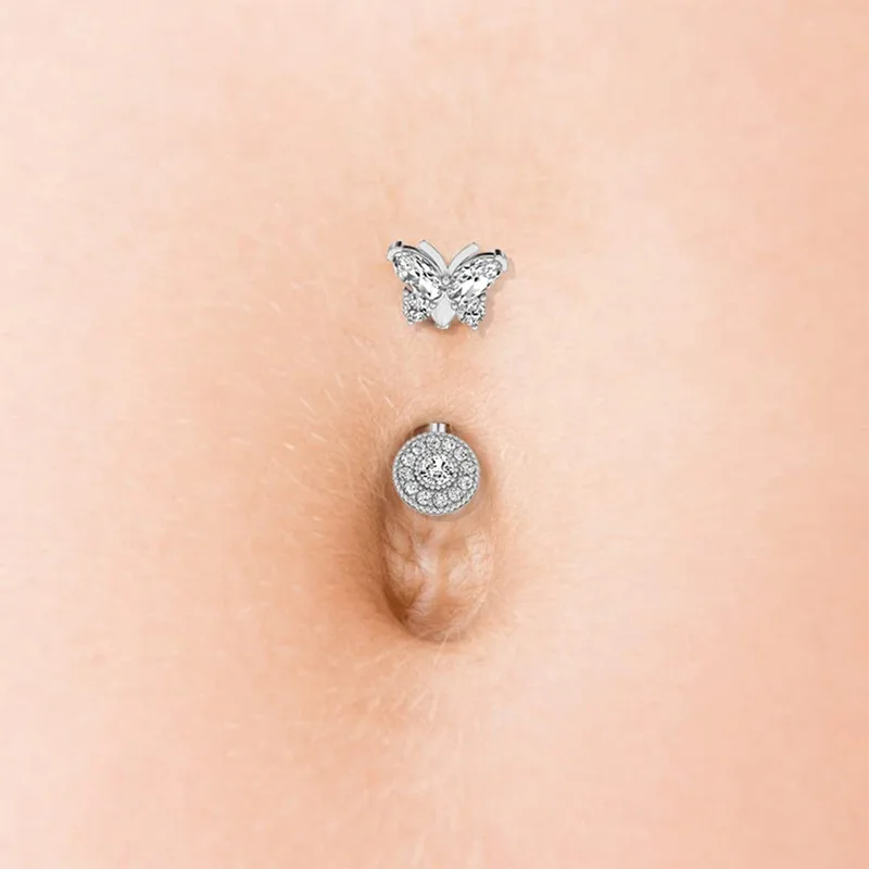 Novel Belly Button Ring Surgical Steel CZ Barbell Butterfly Belly Piercing Jewelry Body Retainer 14G view 4
