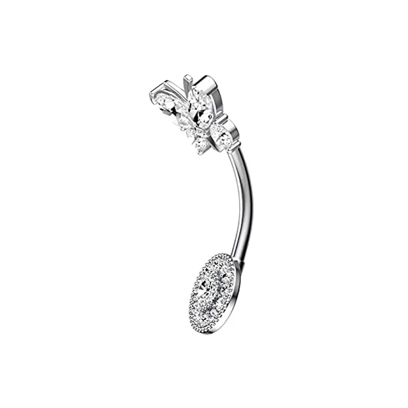 Novel Belly Button Ring Surgical Steel CZ Barbell Butterfly Belly Piercing Jewelry Body Retainer 14G view 6