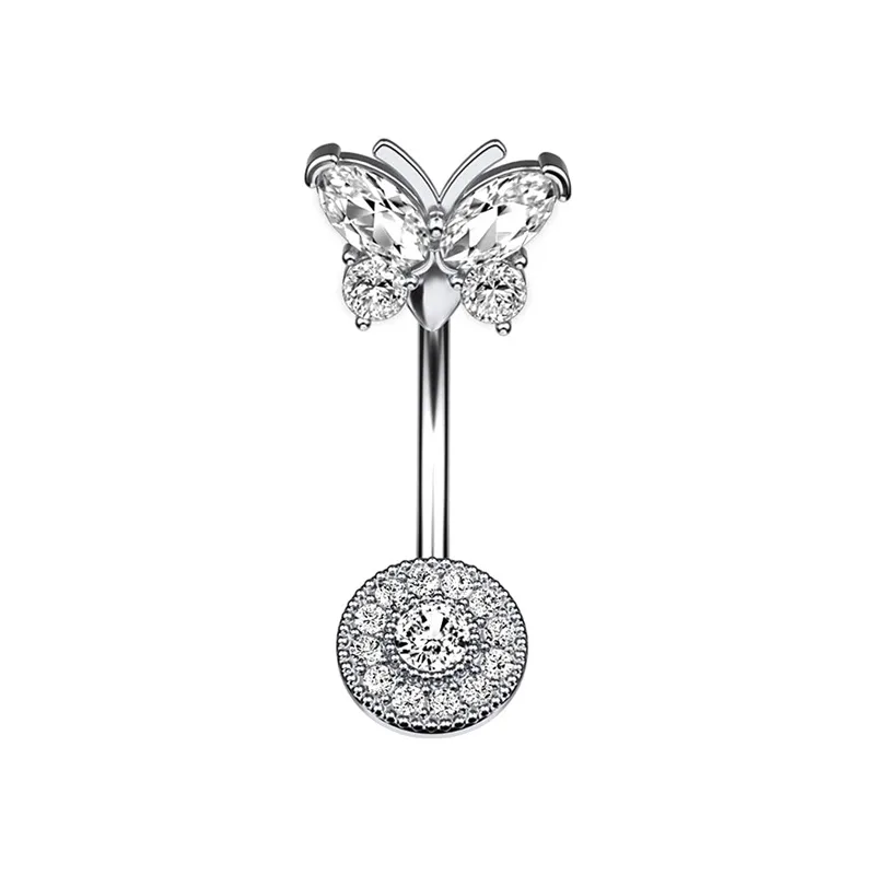 Novel Belly Button Ring Surgical Steel CZ Barbell Butterfly Belly Piercing Jewelry Body Retainer 14G view 5