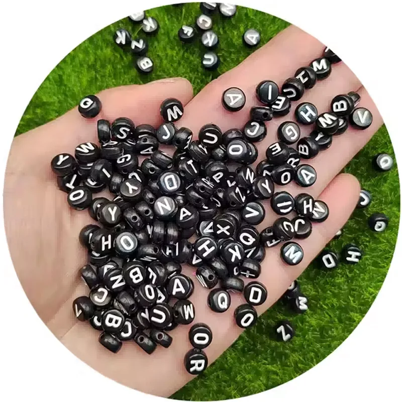 Weergave 1 van 800 Pieces Black Round Acrylic With Black Silver Numbers Silver Letters Lphabet Beads For Jewelry Making Bracelets Necklaces Key Chains