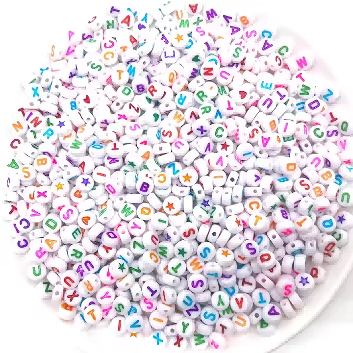 800pcs Letter Beads, Round Alphabet A Z Letter Beads ,White Beads With Coloured Letters, White With Coloured Letter Beads, Colour Letter view 7