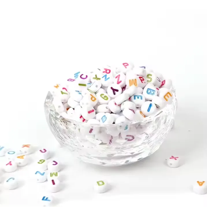 800pcs Letter Beads, Round Alphabet A Z Letter Beads ,White Beads With Coloured Letters, White With Coloured Letter Beads, Colour Letter view 3