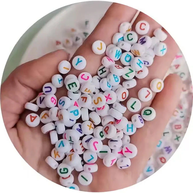 800pcs Letter Beads, Round Alphabet A Z Letter Beads ,White Beads With Coloured Letters, White With Coloured Letter Beads, Colour Letter view 1