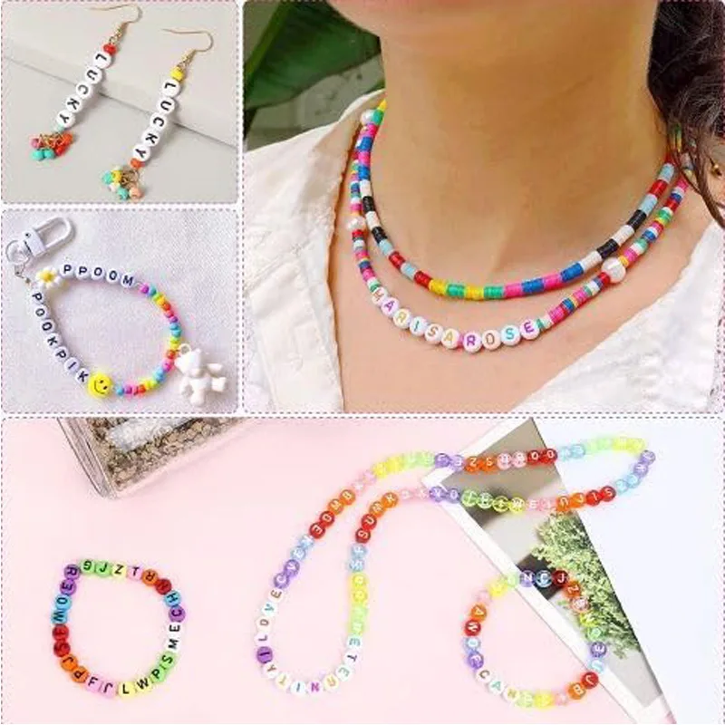 800pcs Letter Beads, Round Alphabet A Z Letter Beads ,White Beads With Coloured Letters, White With Coloured Letter Beads, Colour Letter view 4