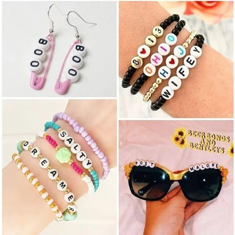 800pcs Letter Beads, Round Alphabet A Z Letter Beads ,White Beads With Coloured Letters, White With Coloured Letter Beads, Colour Letter view 5