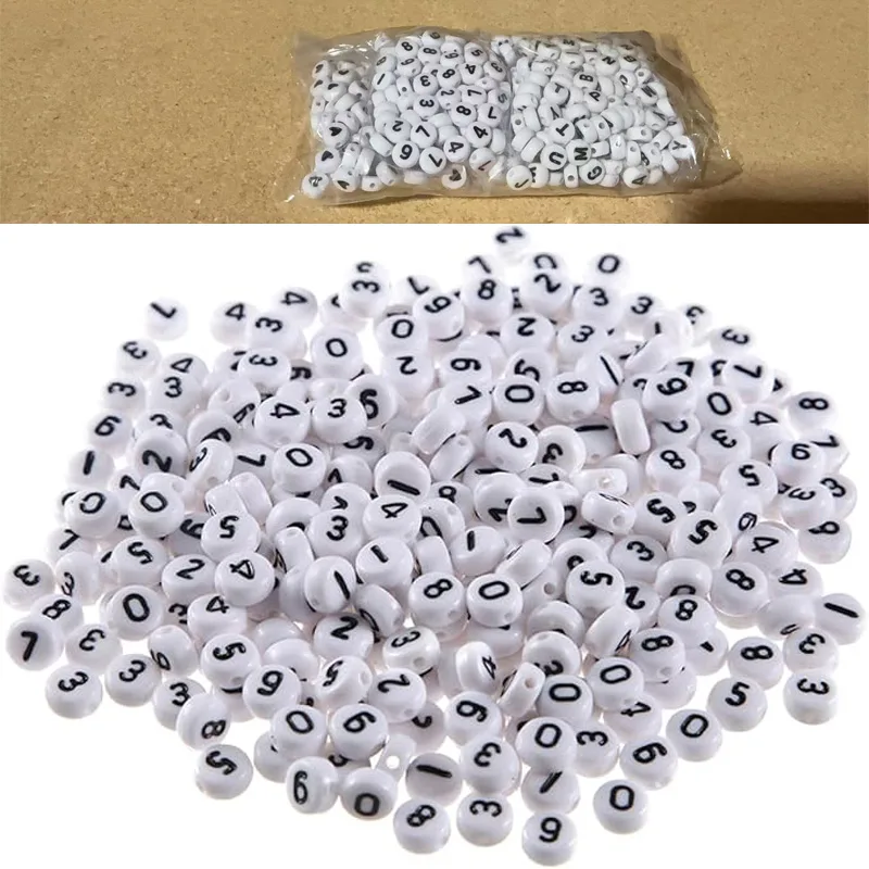 800pcs Letter Beads, Round Alphabet A Z Letter Beads,Stylish Number Beads, White With Letter Beads view 4